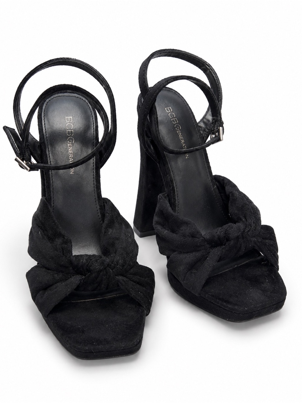 BCBGeneration Black Knotted Suede Block Heel Sandals